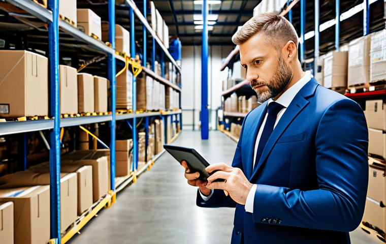 **

"A professional logistics manager, fully clothed in a modern business suit, standing confidently in a bustling warehouse environment filled with boxes and automated machinery, inspecting a tablet displaying supply chain data, appropriate attire, safe for work, perfect anatomy, natural proportions, professional photography, high quality, family-friendly."

**