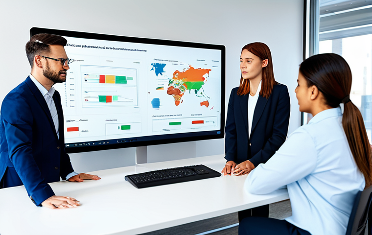 물류정보관리사 직업 윤리와 실무 적용 - **Prompt:** A diverse team of logistics professionals collaborating around a digital dashboard displ...