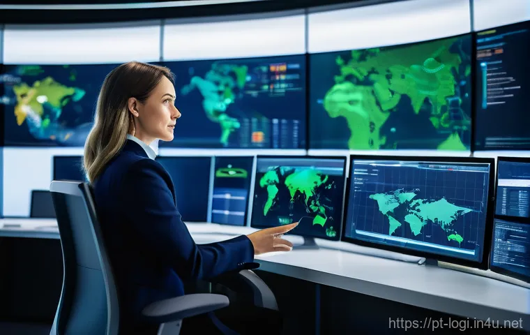 물류정보관리사로 성공한 사람들의 인터뷰 - **Prompt: Data-Driven Logistics Expert at a Control Hub**
A wide-angle, highly detailed shot of ...