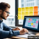 물류정보관리사 시험 준비를 위한 체크리스트 - A focused young adult studying logistics management at a clean, modern desk with multiple screens di...