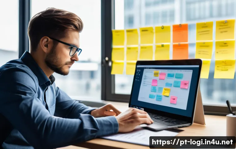 물류정보관리사 시험 준비를 위한 체크리스트 - A focused young adult studying logistics management at a clean, modern desk with multiple screens di...