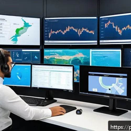 물류정보관리사 자격증과 물류 분석 기술 - A detailed logistics operations control room with a diverse team of professionals analyzing interact...
