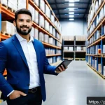 물류정보관리사 자격증으로 성공하는 방법 - A professional logistics manager in a modern Brazilian warehouse environment, wearing business casua...