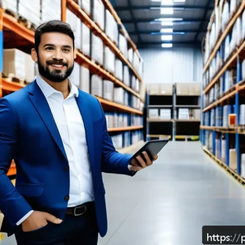물류정보관리사 자격증으로 성공하는 방법 - A professional logistics manager in a modern Brazilian warehouse environment, wearing business casua...