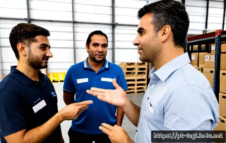 물류정보관리사 실무에서의 의사소통 기술 - Photorealistic logistics operations meeting in a modern São Paulo distribution center, Brazilian log...